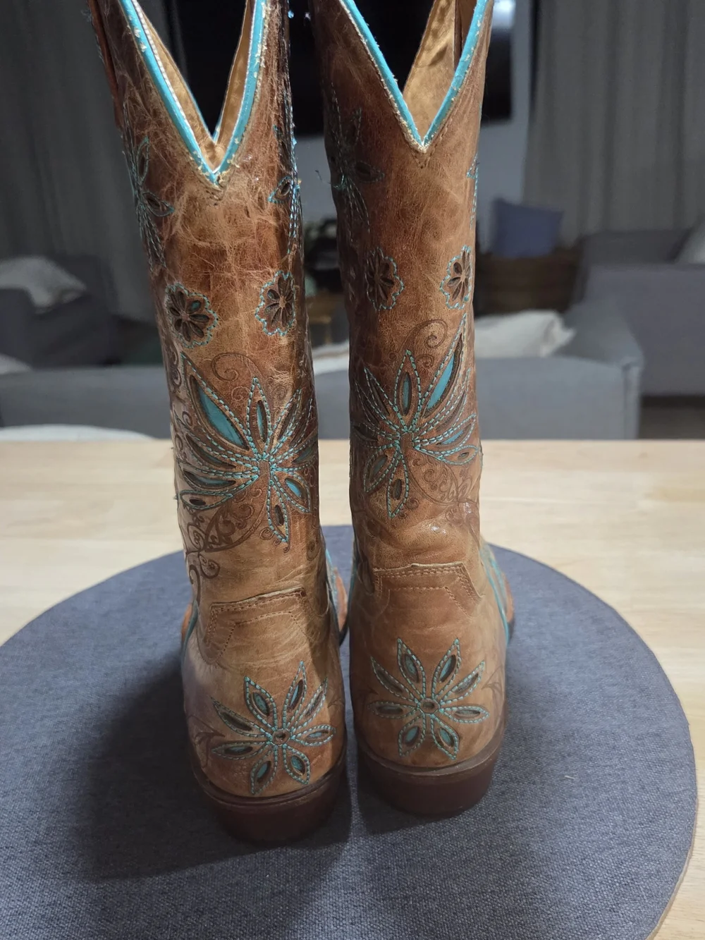 Shyanne Brown Leather Over-the-Knee Boots with Turquoise Stitching